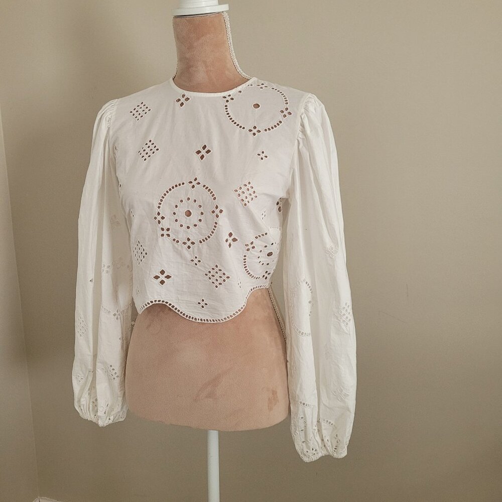 GANNI Broderie Anglaise Cropped Blouse